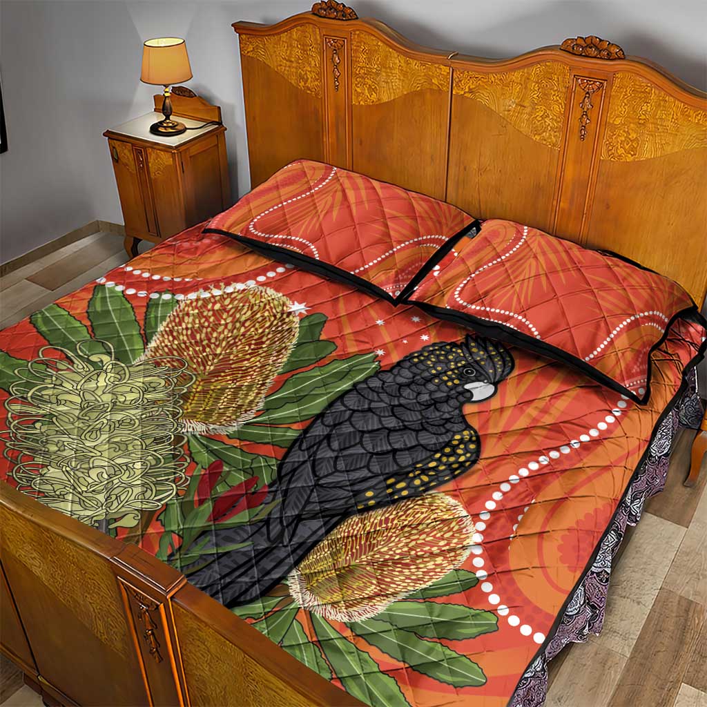 Personalised Australia Banksia And Black Cockatoo Quilt Bed Set Aboriginal Art