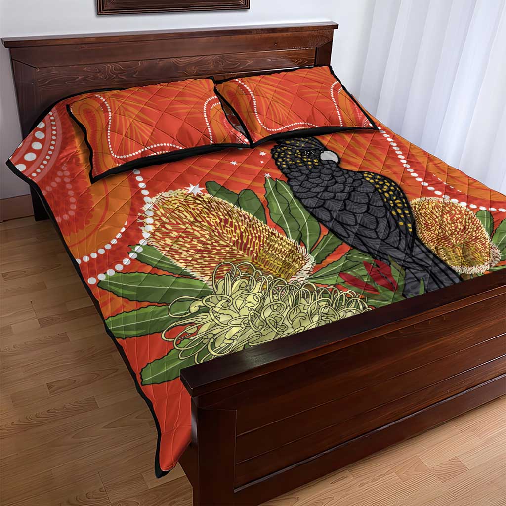 Personalised Australia Banksia And Black Cockatoo Quilt Bed Set Aboriginal Art