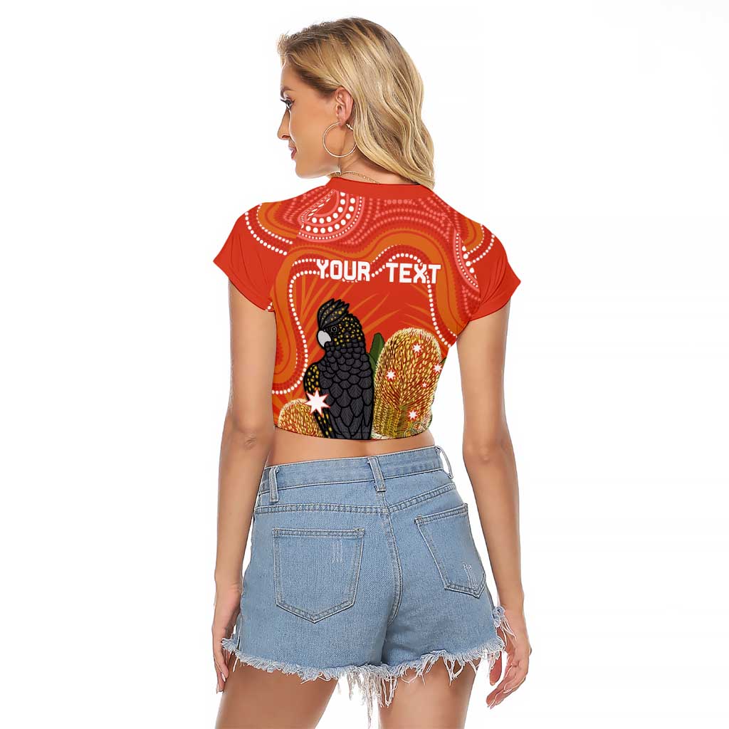 Personalised Australia Banksia And Black Cockatoo Raglan Cropped T Shirt Aboriginal Art