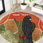 Personalised Australia Banksia And Black Cockatoo Round Carpet Aboriginal Art