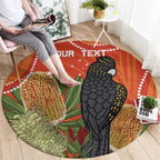 Personalised Australia Banksia And Black Cockatoo Round Carpet Aboriginal Art