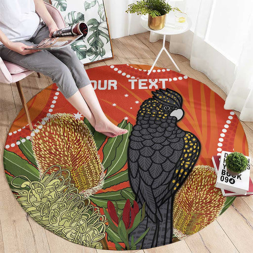 Personalised Australia Banksia And Black Cockatoo Round Carpet Aboriginal Art