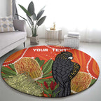 Personalised Australia Banksia And Black Cockatoo Round Carpet Aboriginal Art