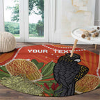 Personalised Australia Banksia And Black Cockatoo Round Carpet Aboriginal Art