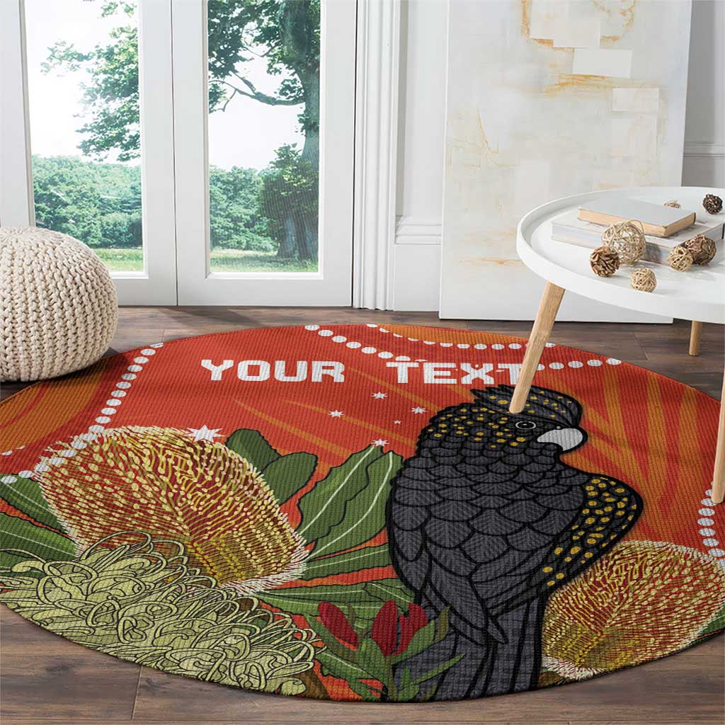 Personalised Australia Banksia And Black Cockatoo Round Carpet Aboriginal Art