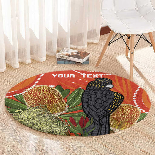 Personalised Australia Banksia And Black Cockatoo Round Carpet Aboriginal Art