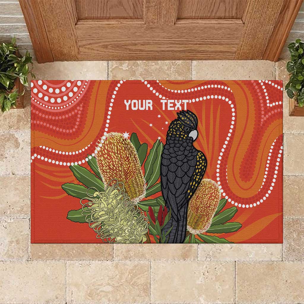 Personalised Australia Banksia And Black Cockatoo Rubber Doormat Aboriginal Art