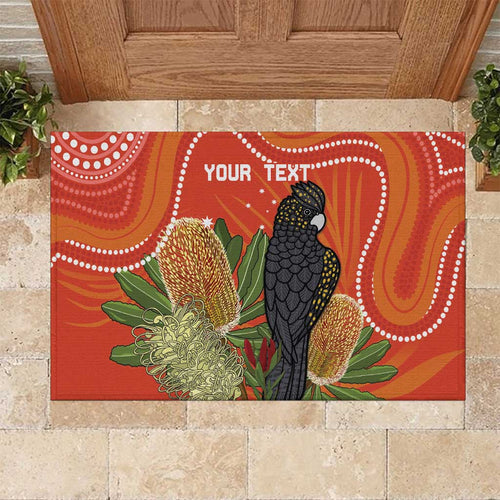 Personalised Australia Banksia And Black Cockatoo Rubber Doormat Aboriginal Art