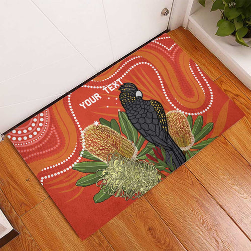 Personalised Australia Banksia And Black Cockatoo Rubber Doormat Aboriginal Art