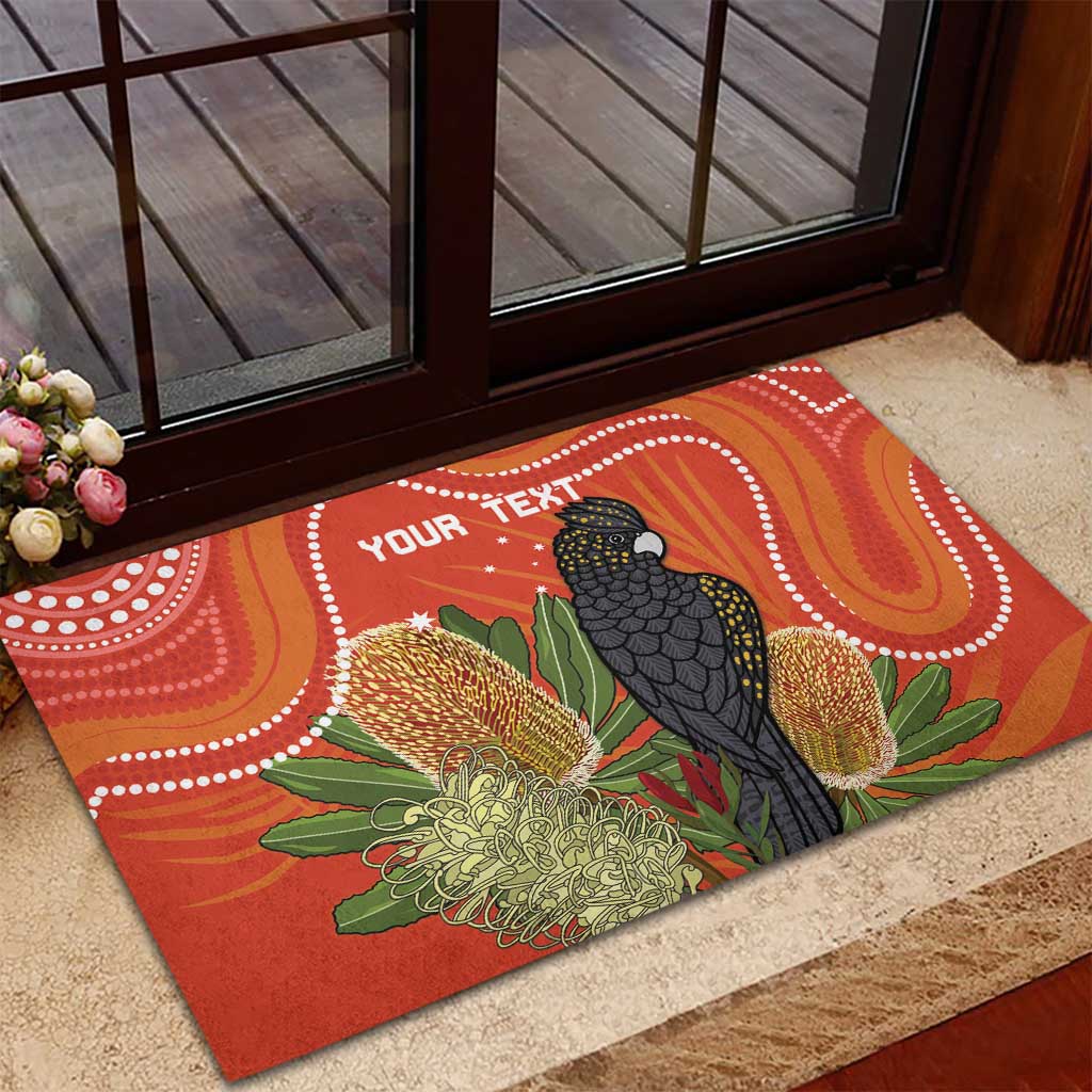 Personalised Australia Banksia And Black Cockatoo Rubber Doormat Aboriginal Art