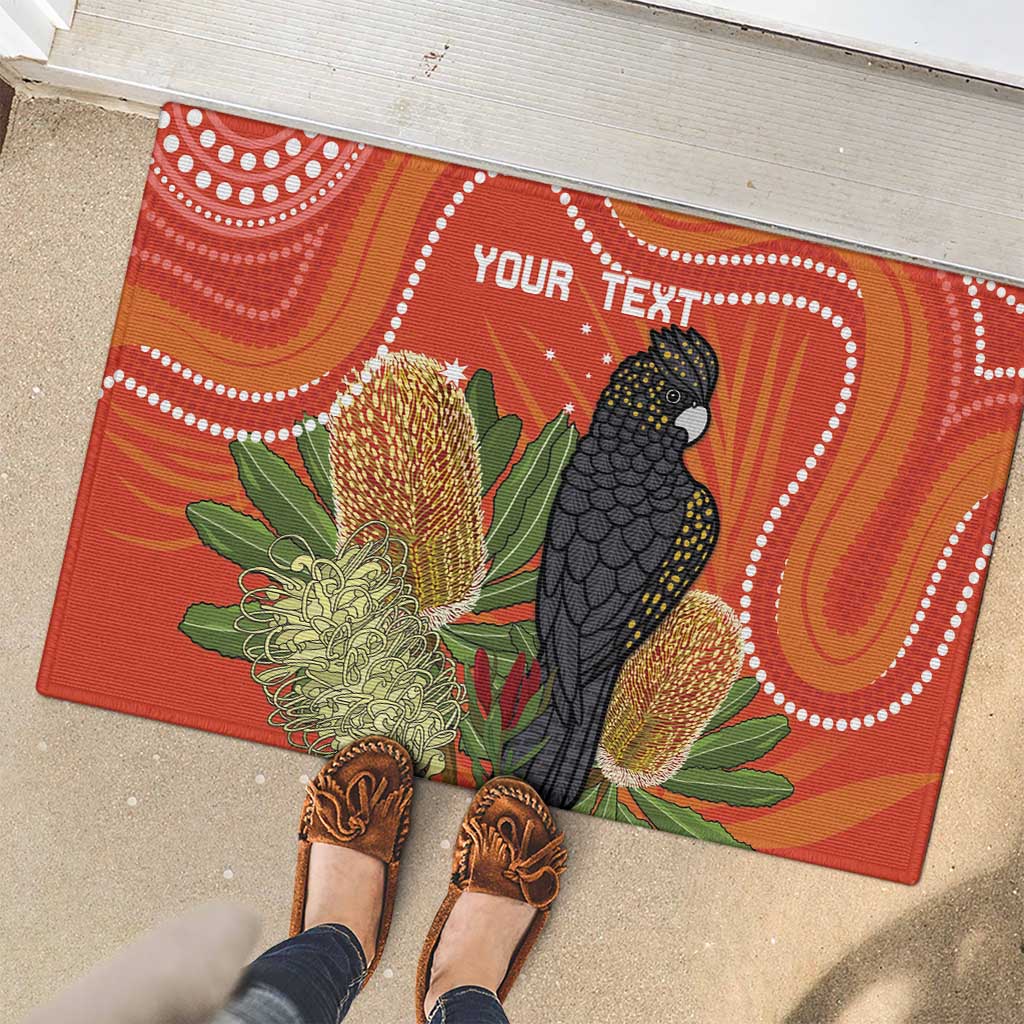Personalised Australia Banksia And Black Cockatoo Rubber Doormat Aboriginal Art