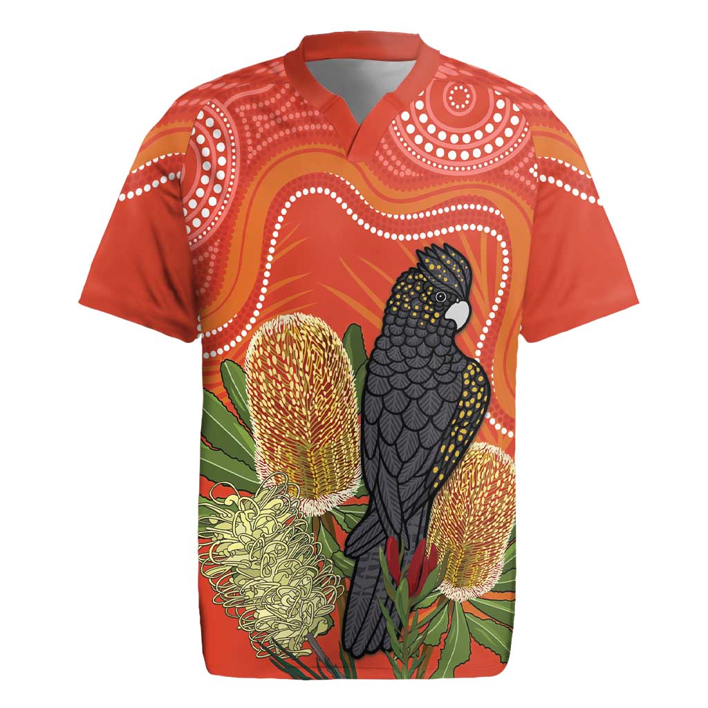 Personalised Australia Banksia And Black Cockatoo Rugby Jersey Aboriginal Art