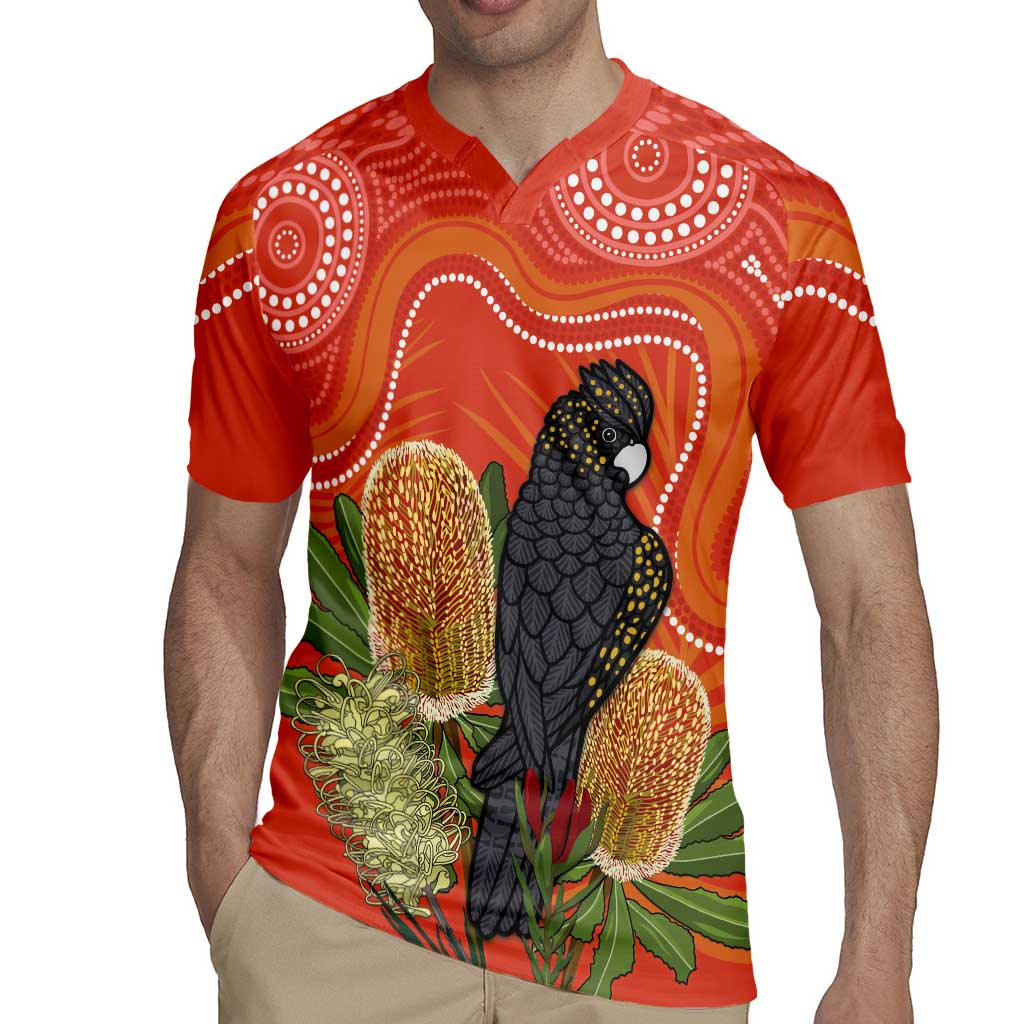Personalised Australia Banksia And Black Cockatoo Rugby Jersey Aboriginal Art