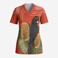 Personalised Australia Banksia And Black Cockatoo Scrub Top Aboriginal Art - Aussie Hoodie