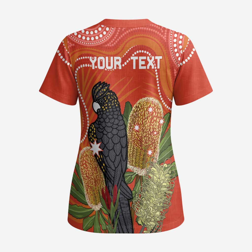 Personalised Australia Banksia And Black Cockatoo Scrub Top Aboriginal Art - Aussie Hoodie