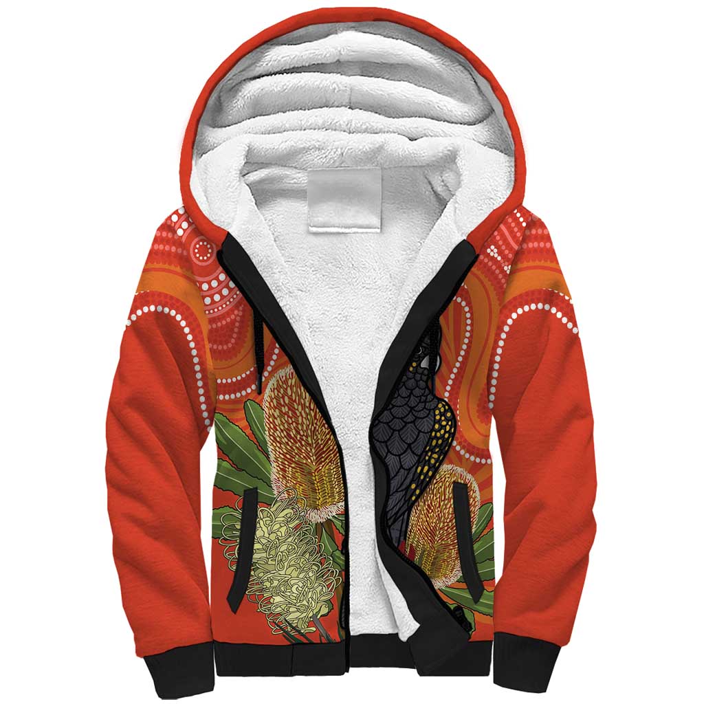 Personalised Australia Banksia And Black Cockatoo Sherpa Hoodie Aboriginal Art