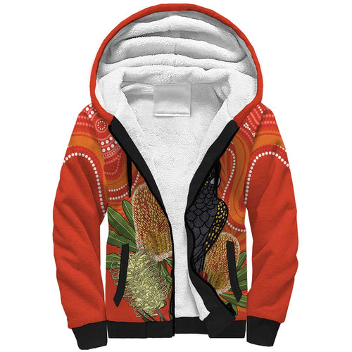 Personalised Australia Banksia And Black Cockatoo Sherpa Hoodie Aboriginal Art