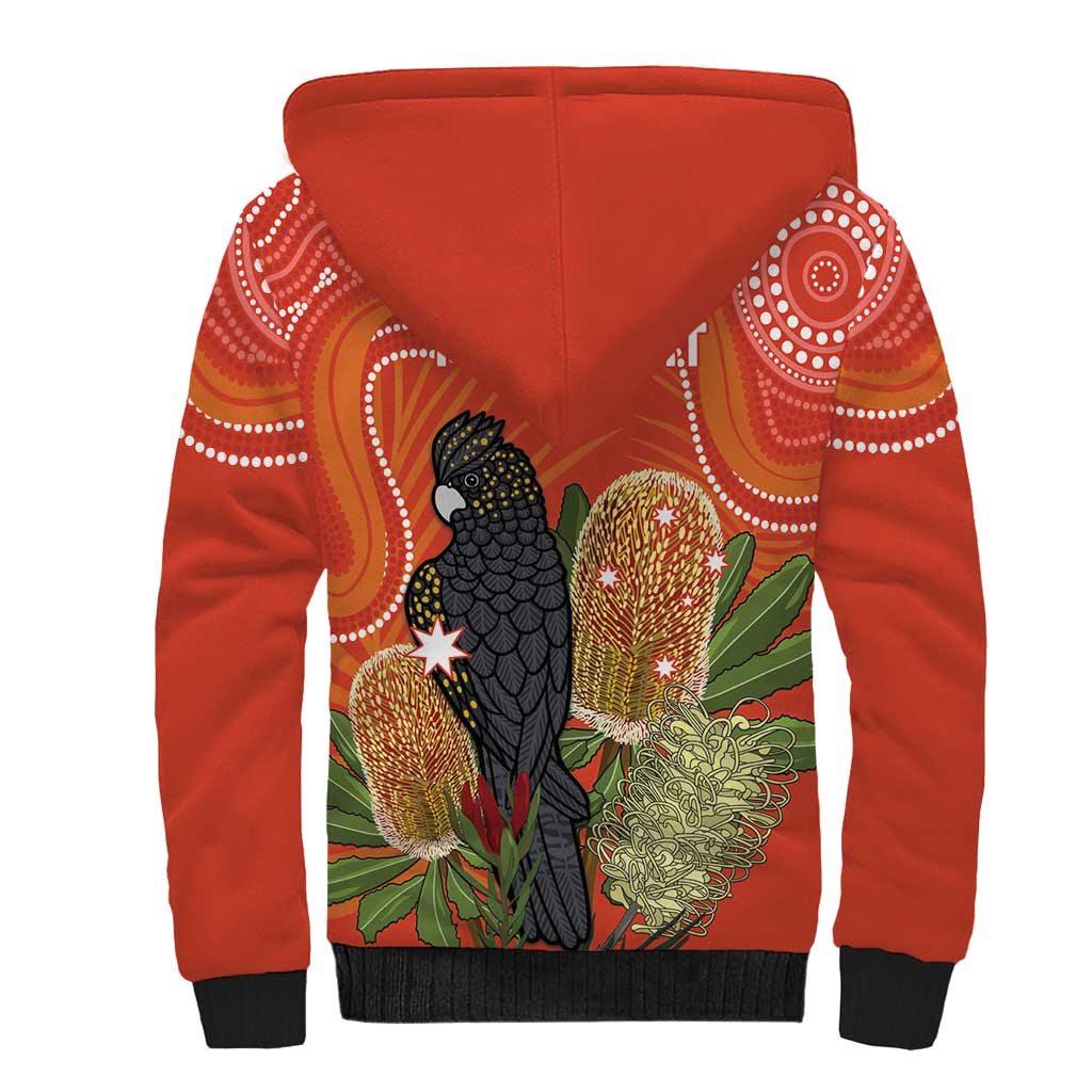 Personalised Australia Banksia And Black Cockatoo Sherpa Hoodie Aboriginal Art