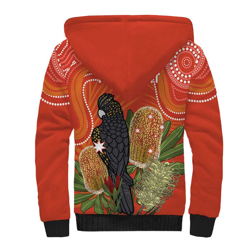 Personalised Australia Banksia And Black Cockatoo Sherpa Hoodie Aboriginal Art