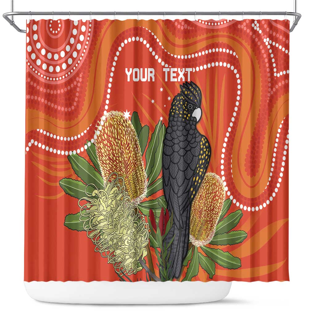 Personalised Australia Banksia And Black Cockatoo Shower Curtain Aboriginal Art