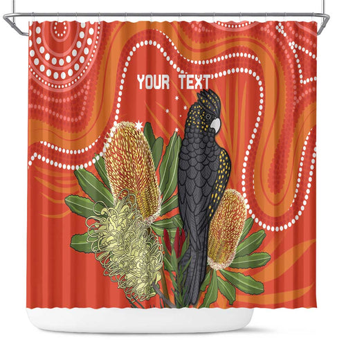 Personalised Australia Banksia And Black Cockatoo Shower Curtain Aboriginal Art