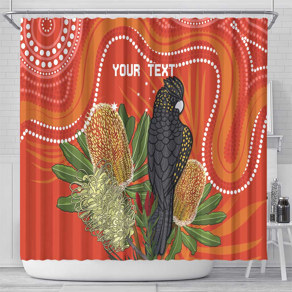 Personalised Australia Banksia And Black Cockatoo Shower Curtain Aboriginal Art