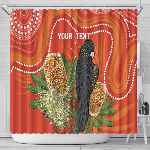 Personalised Australia Banksia And Black Cockatoo Shower Curtain Aboriginal Art