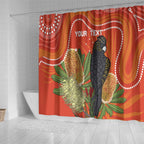 Personalised Australia Banksia And Black Cockatoo Shower Curtain Aboriginal Art