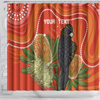 Personalised Australia Banksia And Black Cockatoo Shower Curtain Aboriginal Art