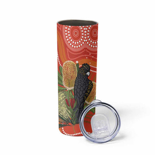 Personalised Australia Banksia With Black Cockatoo Skinny Tumbler Aboriginal Art