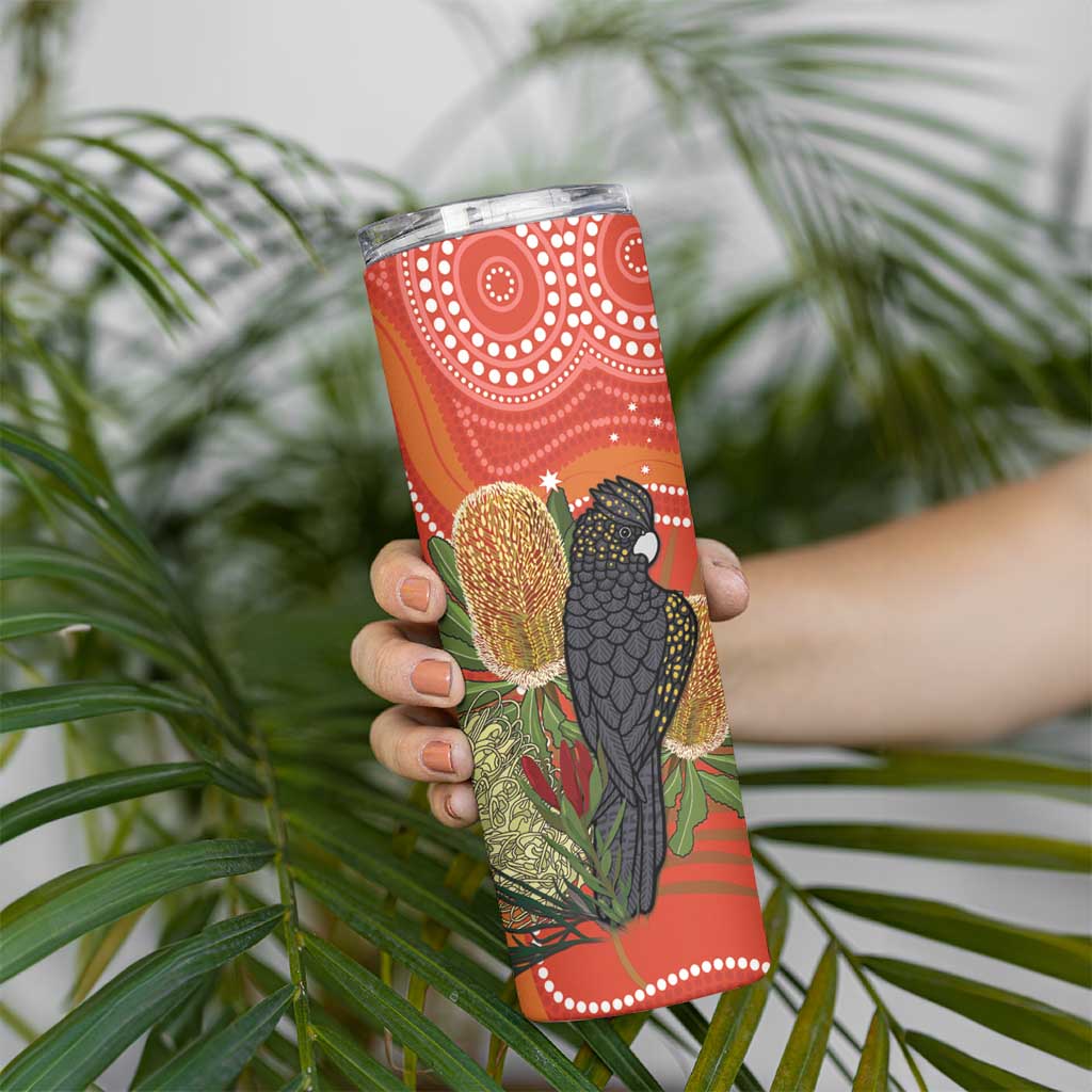 Personalised Australia Banksia With Black Cockatoo Skinny Tumbler Aboriginal Art