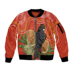 Personalised Australia Banksia And Black Cockatoo Sleeve Zip Bomber Jacket Aboriginal Art