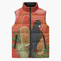 Personalised Australia Banksia And Black Cockatoo Sleeveless Puffer Jacket Aboriginal Art - Aussie Hoodie