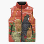 Personalised Australia Banksia And Black Cockatoo Sleeveless Puffer Jacket Aboriginal Art - Aussie Hoodie