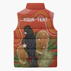 Personalised Australia Banksia And Black Cockatoo Sleeveless Puffer Jacket Aboriginal Art - Aussie Hoodie