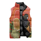 Personalised Australia Banksia And Black Cockatoo Sleeveless Puffer Jacket Aboriginal Art - Aussie Hoodie