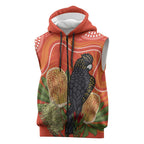 Personalised Australia Banksia And Black Cockatoo Sleeveless Zip Hoodie Aboriginal Art LT14