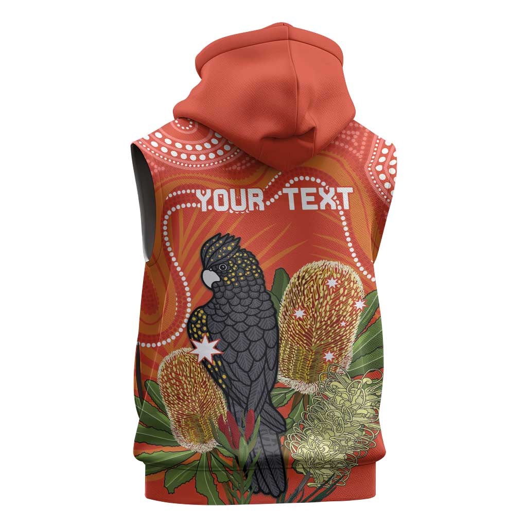 Personalised Australia Banksia And Black Cockatoo Sleeveless Zip Hoodie Aboriginal Art LT14