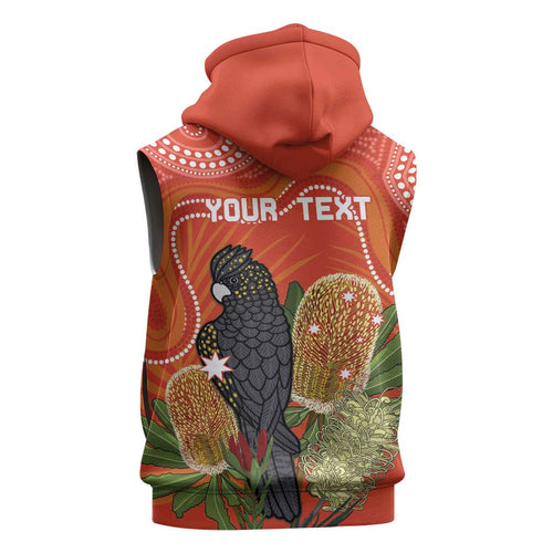 Personalised Australia Banksia And Black Cockatoo Sleeveless Zip Hoodie Aboriginal Art LT14