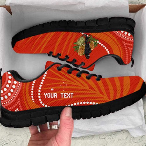 Personalised Australia Banksia With Black Cockatoo Sneakers Aboriginal Art