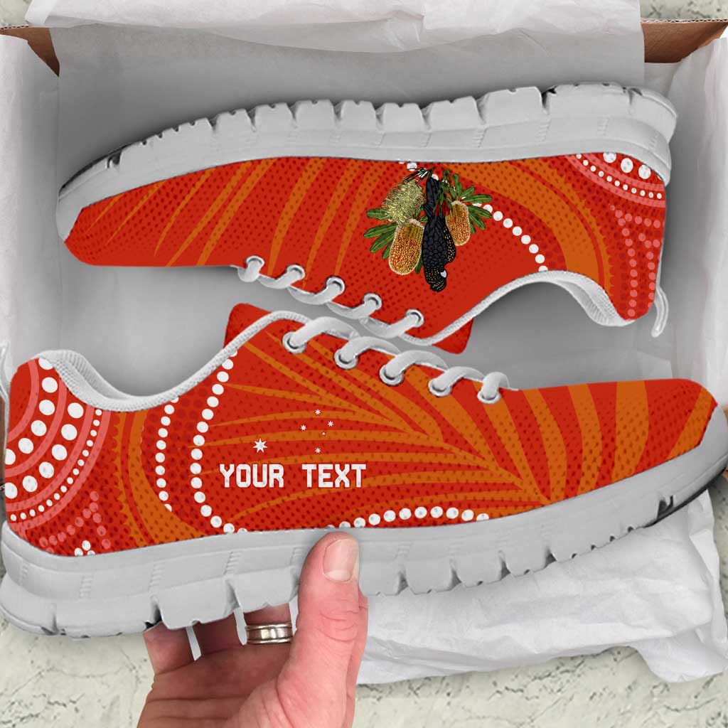 Personalised Australia Banksia With Black Cockatoo Sneakers Aboriginal Art
