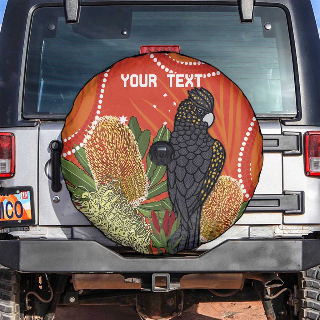 Personalised Australia Banksia And Black Cockatoo Spare Tire Cover Aboriginal Art