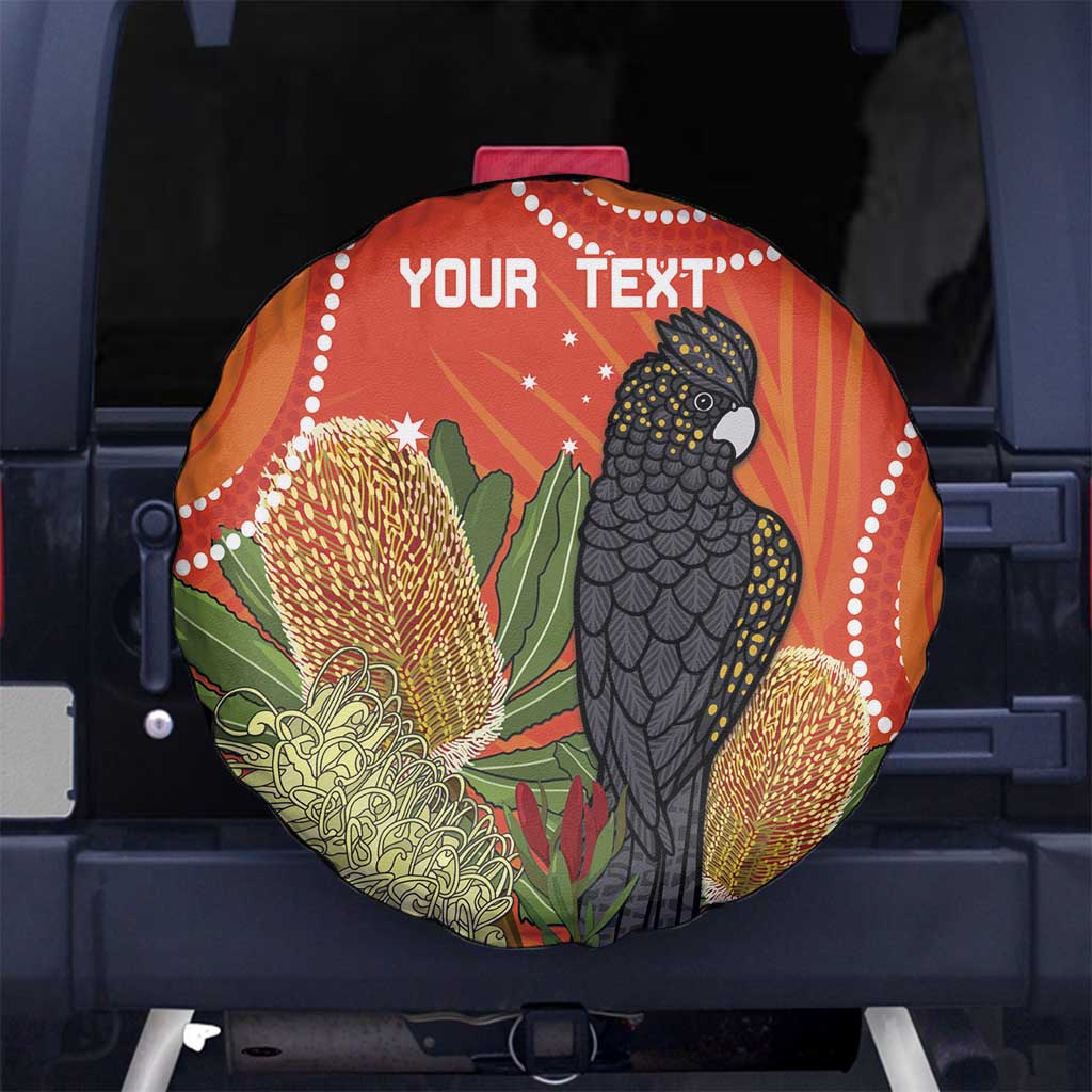 Personalised Australia Banksia And Black Cockatoo Spare Tire Cover Aboriginal Art