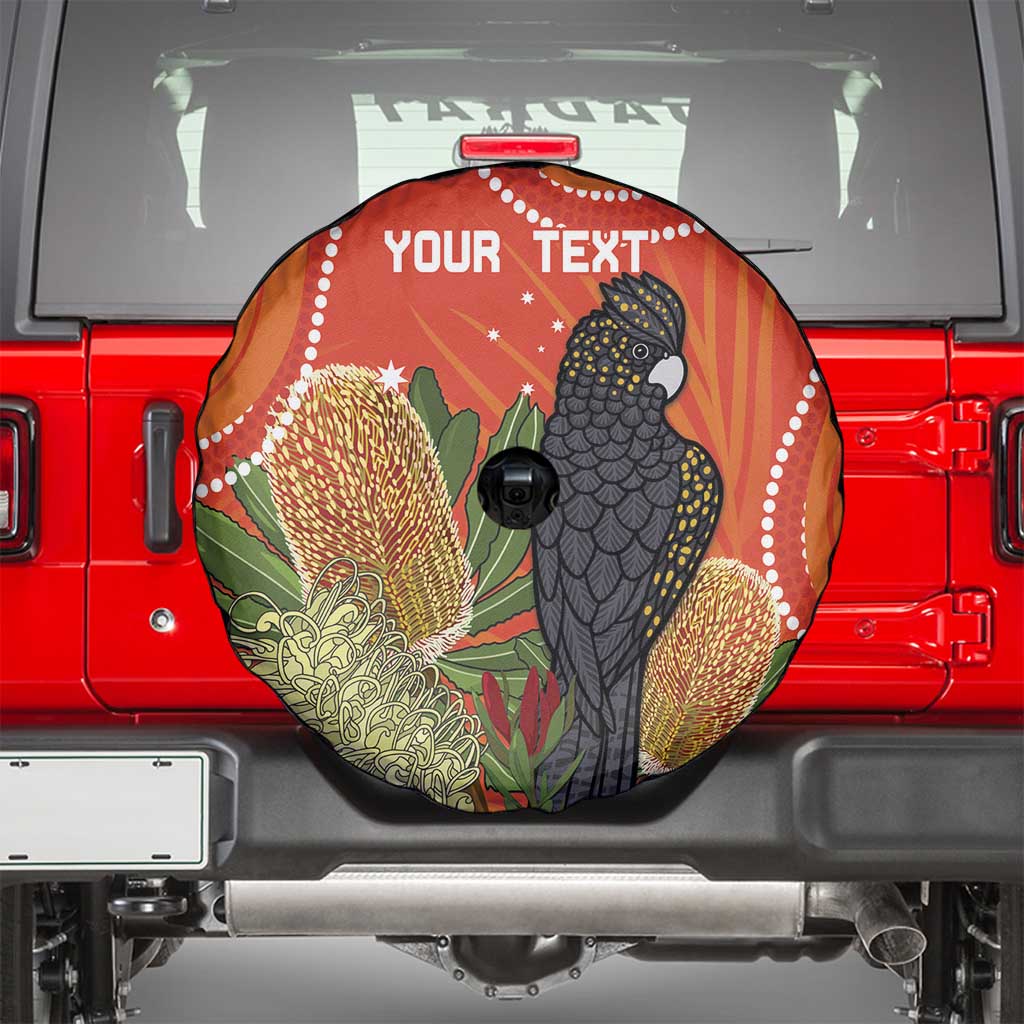Personalised Australia Banksia And Black Cockatoo Spare Tire Cover Aboriginal Art