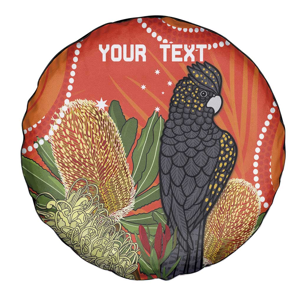 Personalised Australia Banksia And Black Cockatoo Spare Tire Cover Aboriginal Art