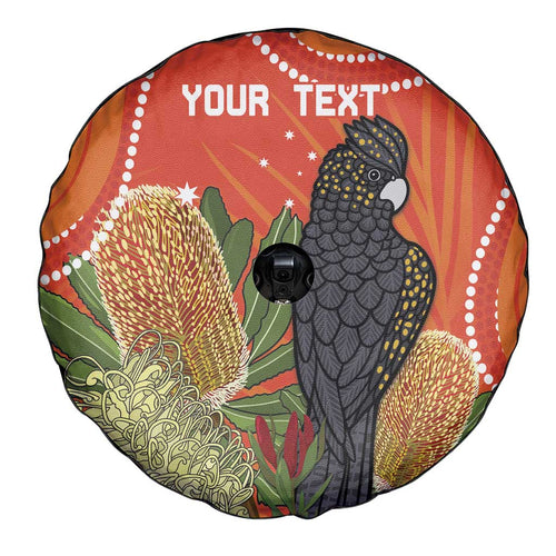 Personalised Australia Banksia And Black Cockatoo Spare Tire Cover Aboriginal Art