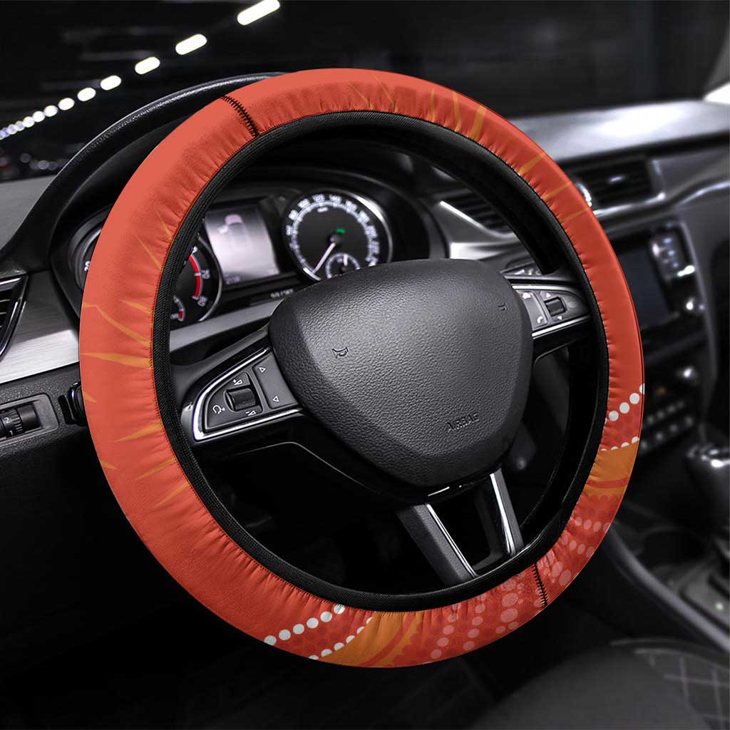 Australia Banksia And Black Cockatoo Steering Wheel Cover Aboriginal Art