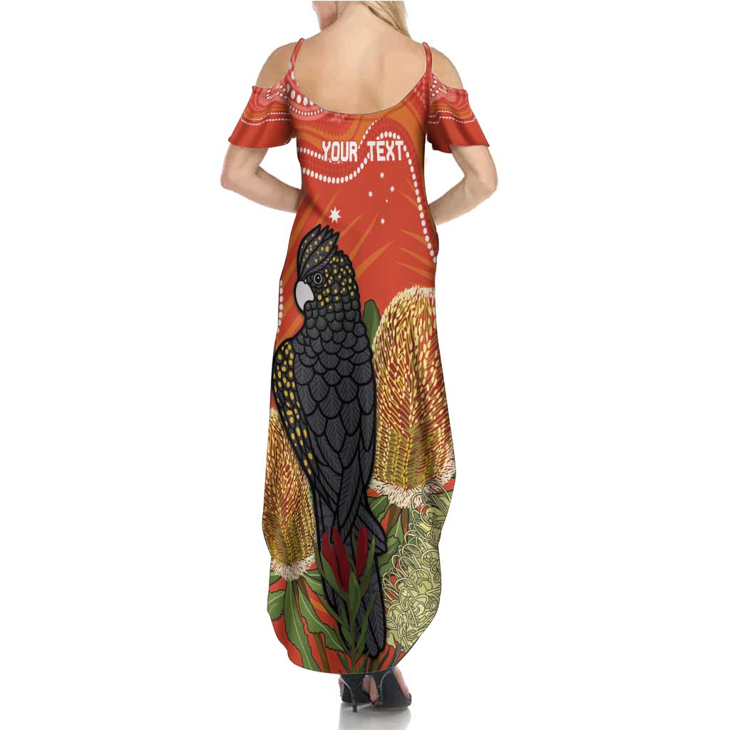 Personalised Australia Banksia And Black Cockatoo Summer Maxi Dress Aboriginal Art