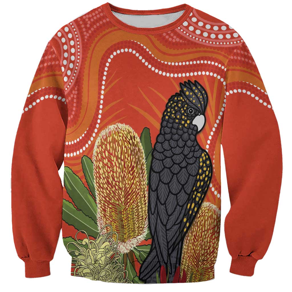 Personalised Australia Banksia And Black Cockatoo Sweatshirt Aboriginal Art