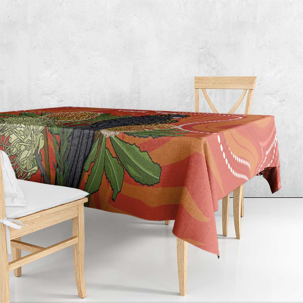 Personalised Australia Banksia And Black Cockatoo Tablecloth Aboriginal Art
